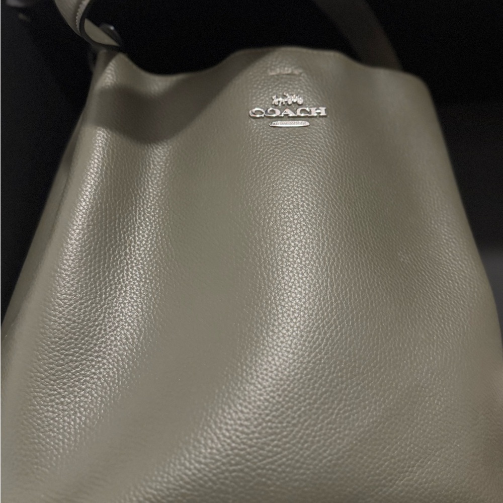 Coach Green Shoulder Bag with Leather Texture and Slouchy Design